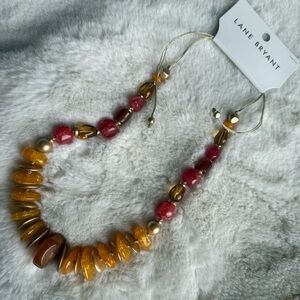Lane Bryant Orange and red chunky statement beaded gold necklace NWT